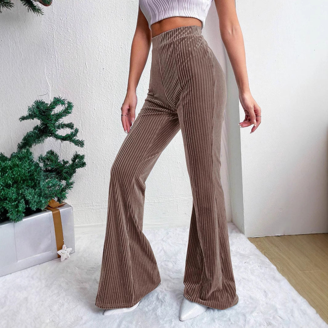 High Waist Lamp Wick Corduroy Bell-Bottom Pants Wide Leg Women