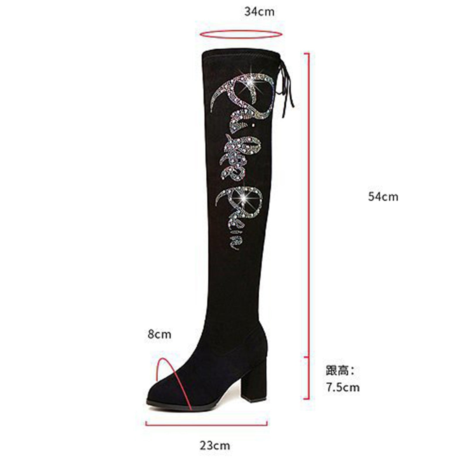 Autumn And Winter Round Toe Rhinestone High Heel Boots