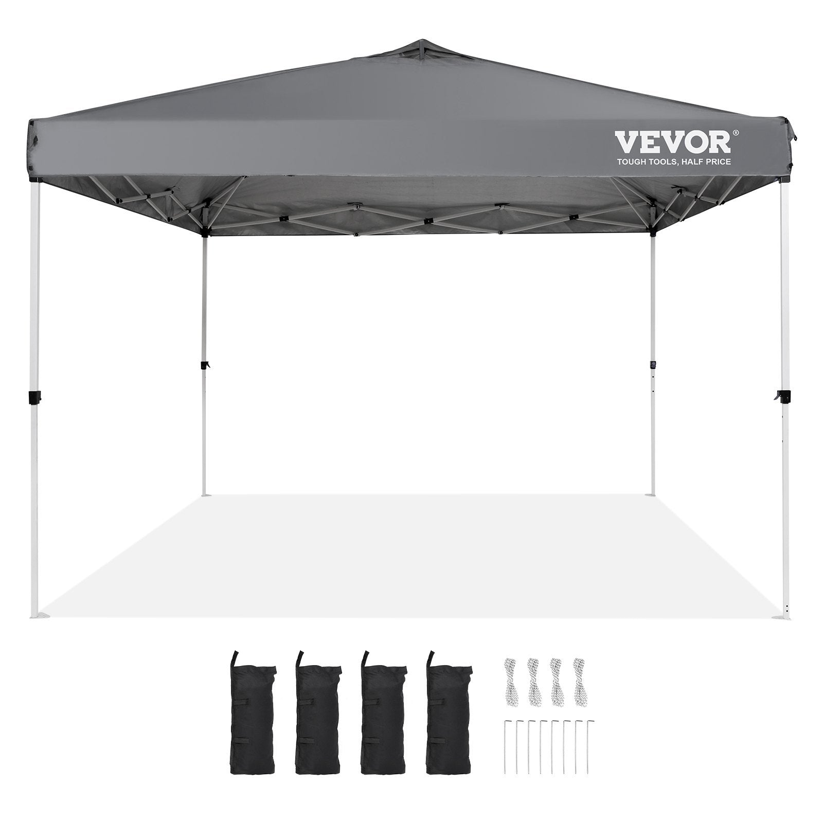 VEVOR Pop Up Canopy Tent, 10 X 10 Ft, 250 D PU Silver Coated Tarp, With Portable Roller Bag And 4 Sandbags, Waterproof And Sun Shelter Gazebo For Outdoor Party, Camping, Commercial Events, Dark Gray