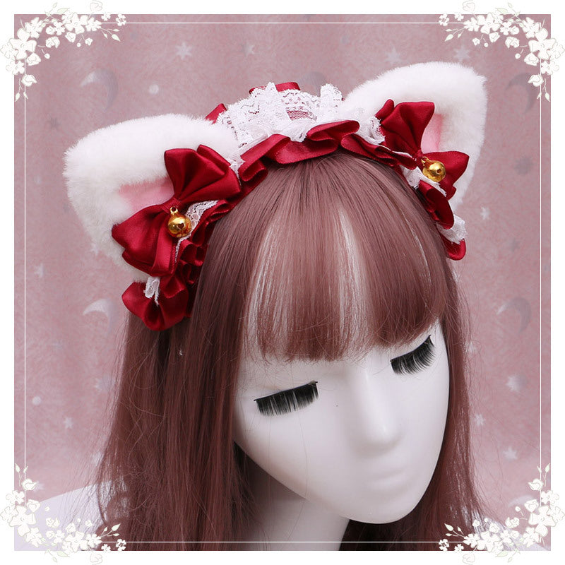 A Lovely Japanese Lolita Hairdress, Catwoman Plush Lolita Headdress, Lace Cat Ear Hair Band