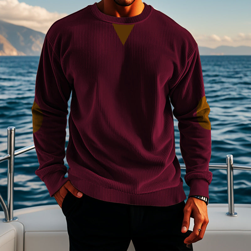 Stand Collar Corduroy Long-Sleeved Sweater For Men