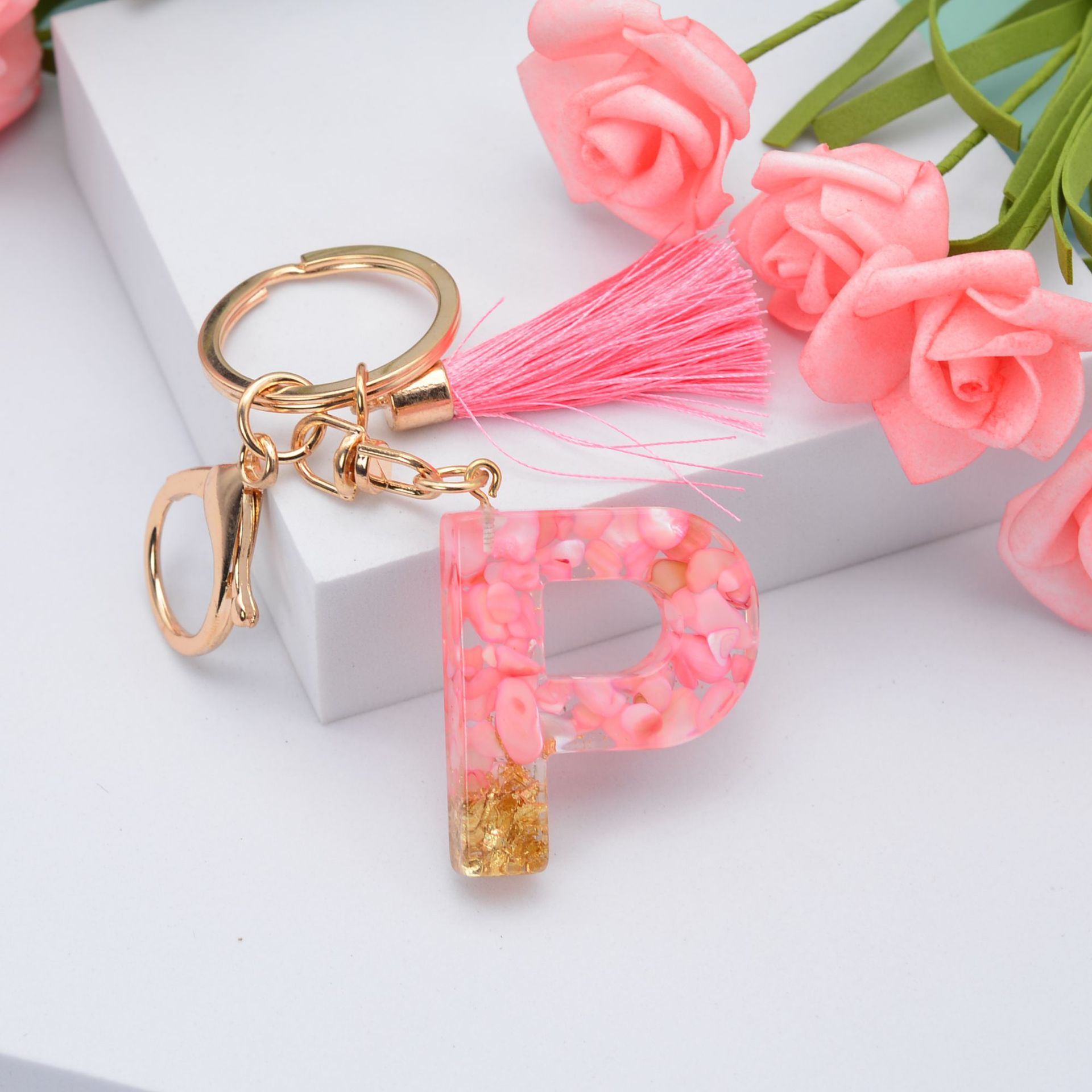 26 English Letters Leather Ball Stone Pendant Key Chain