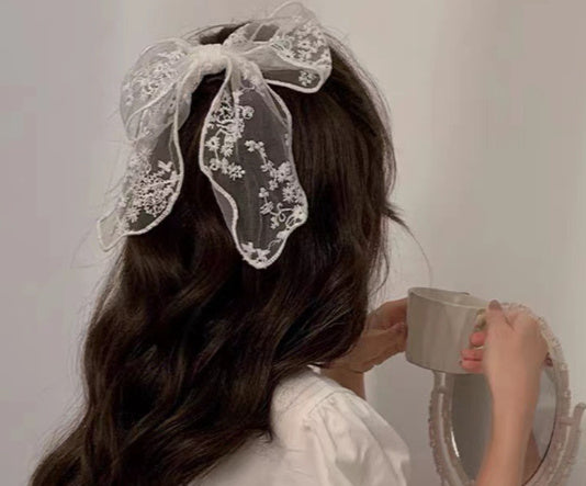 White Lace Hairpin Big Bow Tiara