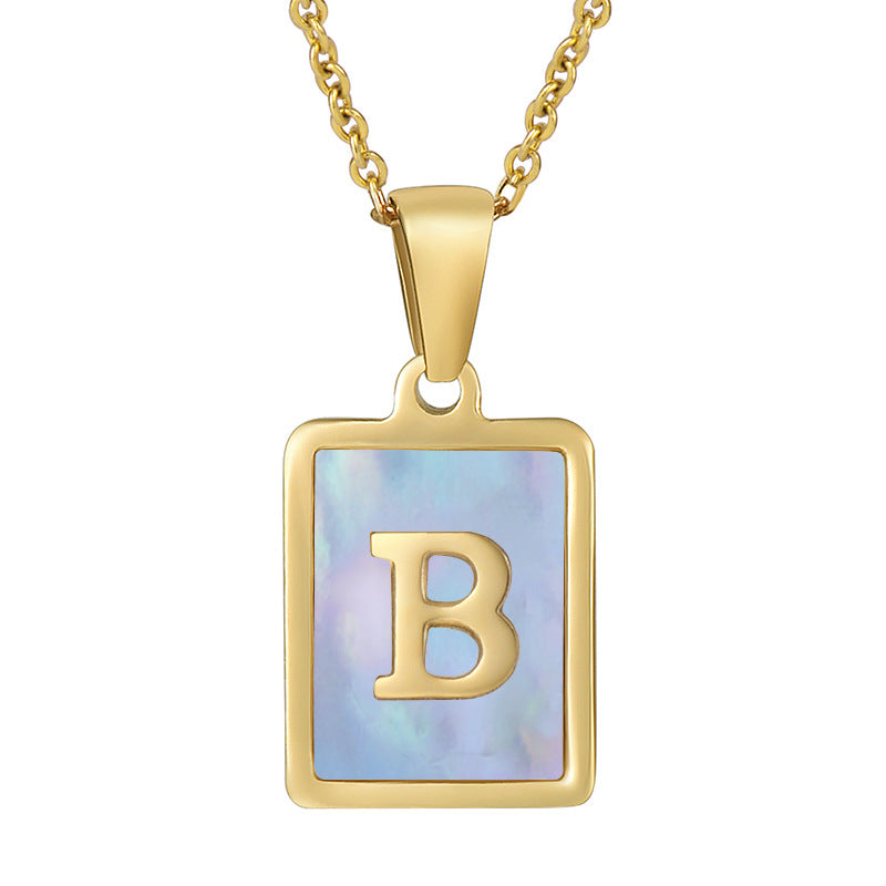 Titanium Steel 26 English Letter Necklace Blue Shell