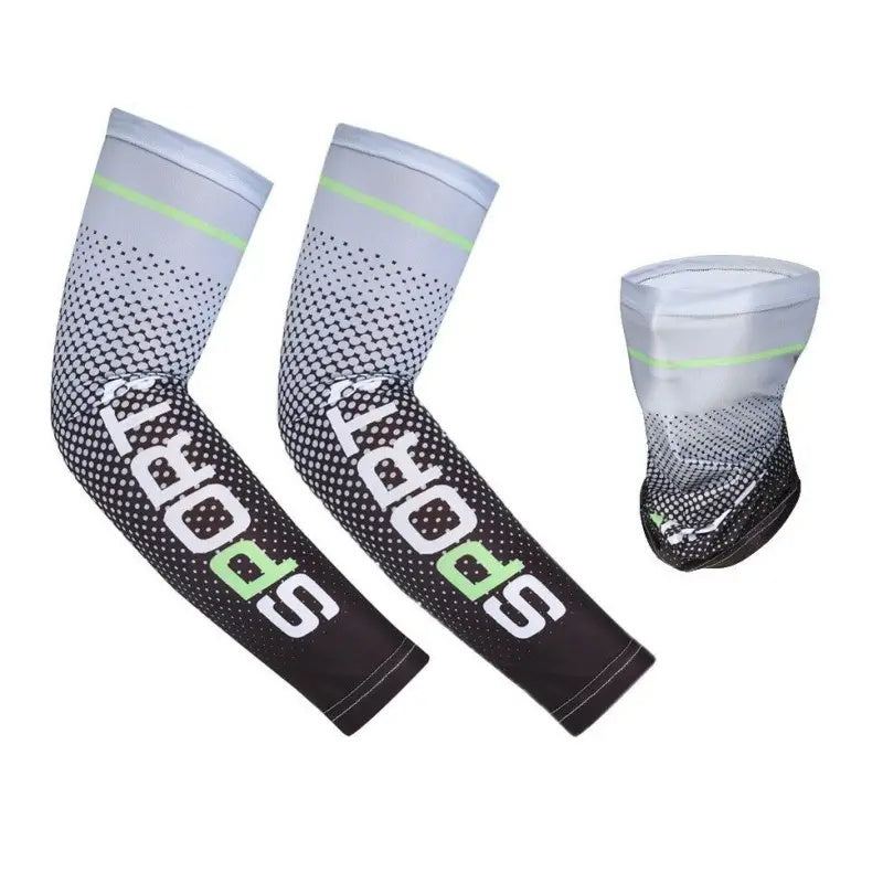 UV Resistant Ice Silk Cooling Set - 1 Pair Arm Sleeves 1 Face Mask Scarf,  Sun Protection For Running, Cycling, Outdoor Sports