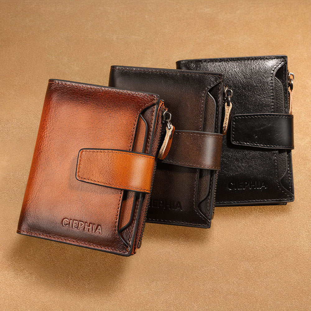 Men's Leather Wallet Multi-Function Anti-Theft Zipper Coin Purse