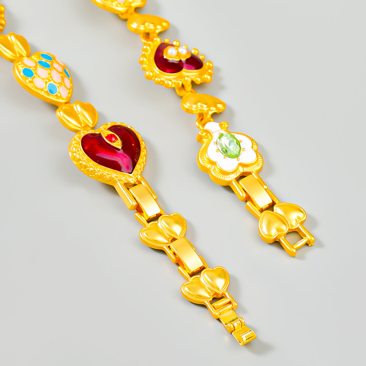 Heart-Shaped Necklace Alloy Drop Oil Necklace Multi-Layer Love Flower