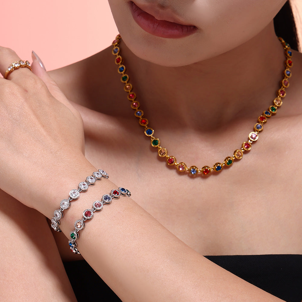 European And American Style Color Zircon Necklace High Sense Graceful And Fashionable