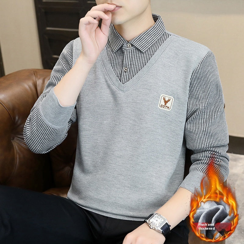 Fake Two-Piece Men's Business Casual All-Match Shirt Inner Wear Sweater