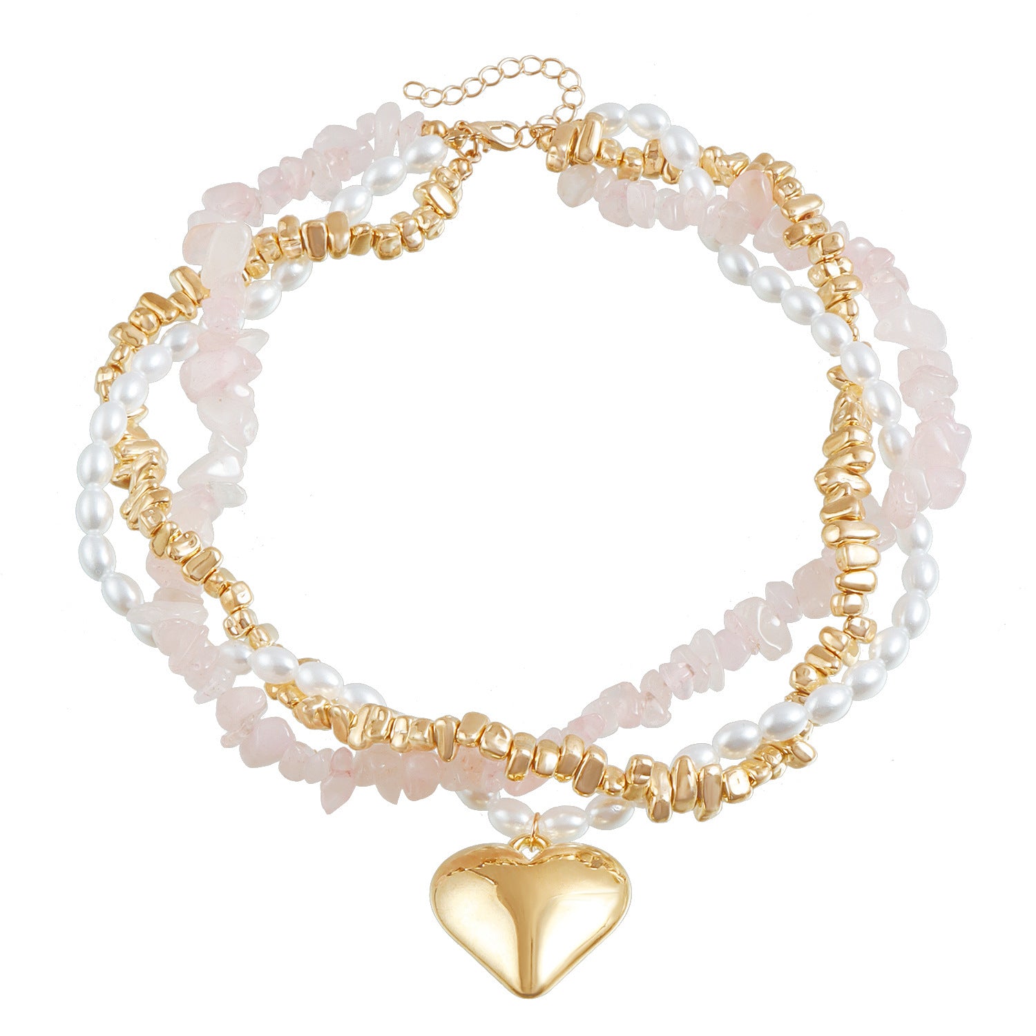 Natural Stone Baroque Pearl Clavicle Chain Love Multi-Layer Necklace