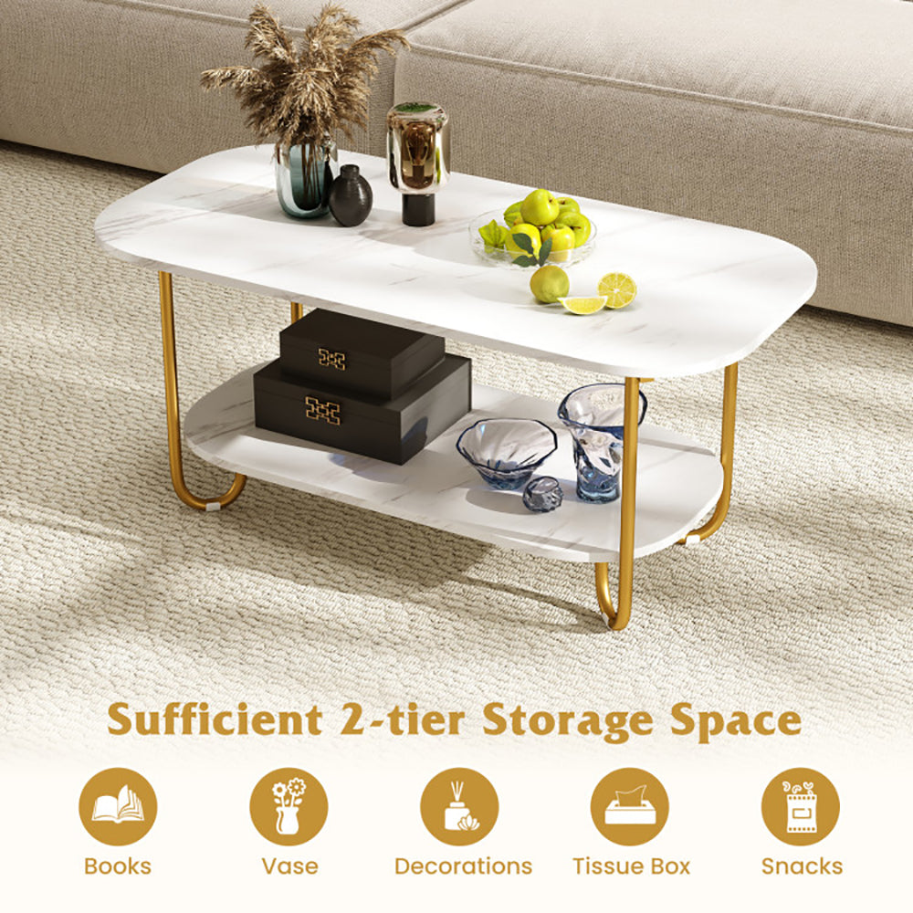 Modern 2-Tier Faux Marble Top Coffee Table