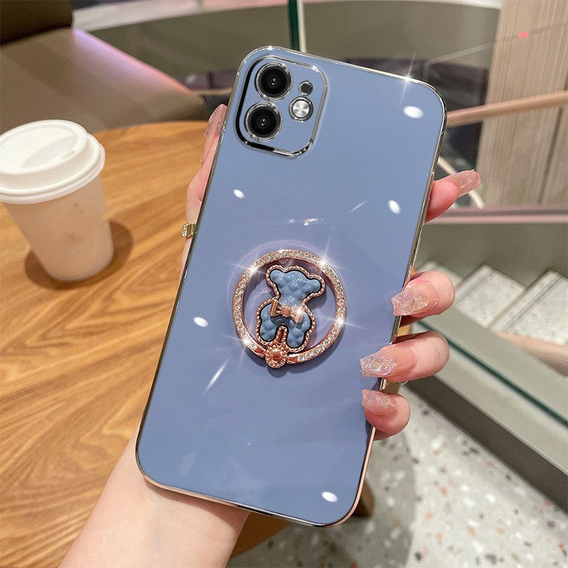 Electroplated Rhinestone Round Bracket Bear Cute High-level Luxury Protective Cover All-Inclusive Anti-Fall Soft Shell