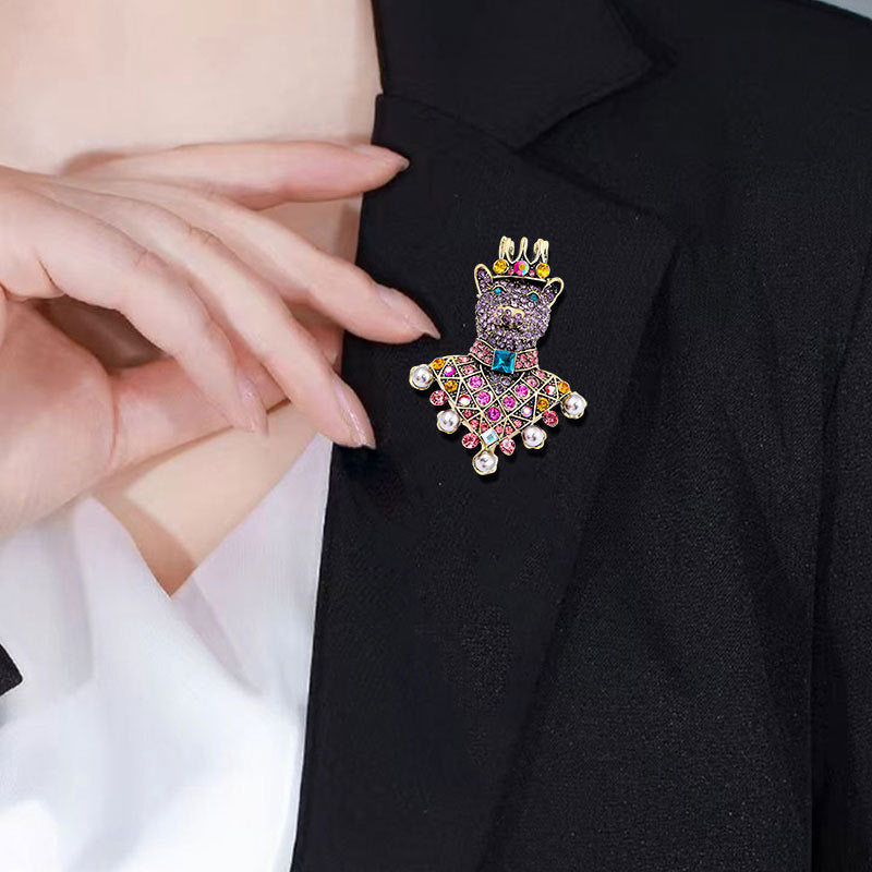 Women's Diamond Crown Bear Brooch
