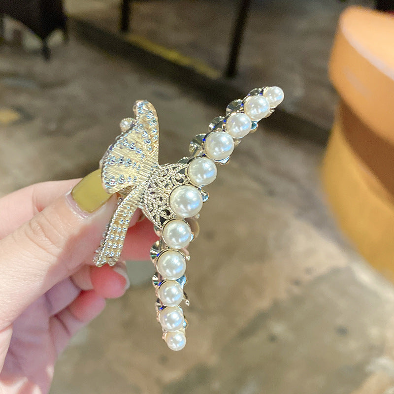 Bow Pearl Temperament Delicate Hair Clip Grab Accessories Female